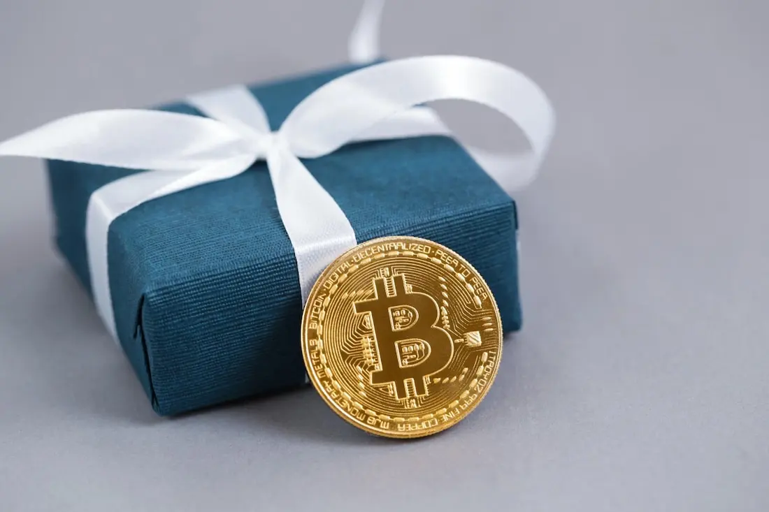 a giftbox with bitcoin